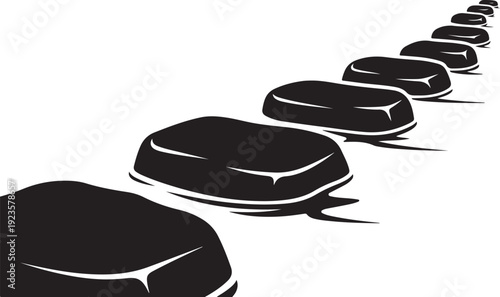 Black stones or pebbles in a diagonal line illustration