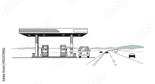 Gas Station Illustration with Vehicles.