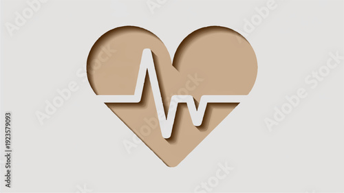 Minimalist medical icon design featuring a heart with ecg line on gray background