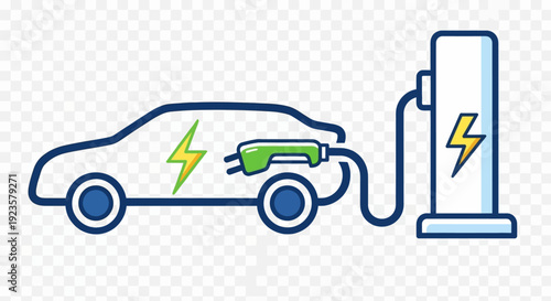 Electric vehicle (EV) charging station icon, sustainable green energy transportation, eco-friendly automotive power illustration.
