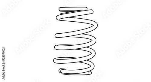 Black and white outline drawing of a helical compression spring. Essential mechanical engineering element, symbol of resistance, elasticity, and force.