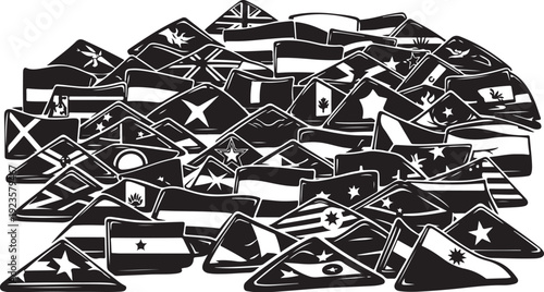 Collection of various national flags in black and white