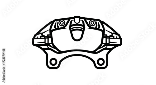 Automotive Brake Caliper Icon Illustration, Car Vehicle Part Technical Line Art Drawing, Safety Stopping Component