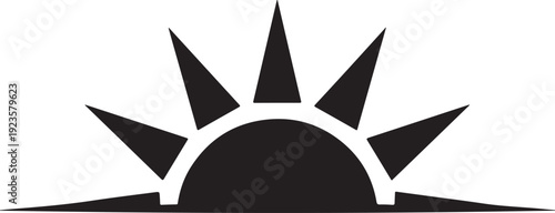 Simple black sun icon on white background graphic design