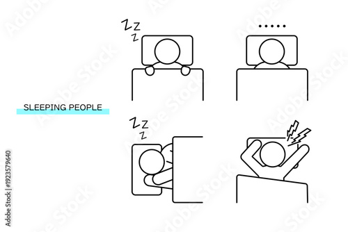 様々な状態で眠っている人のアイコンセット