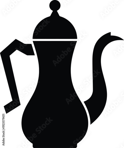 Black silhouette icon of a traditional arabic coffee pot or dallah for brewing and serving coffee