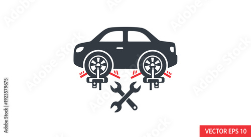 Car Wheel Alignment Icon with Wrench and Spanner, Auto Repair Service and Vehicle Maintenance Symbol for Workshop Garage