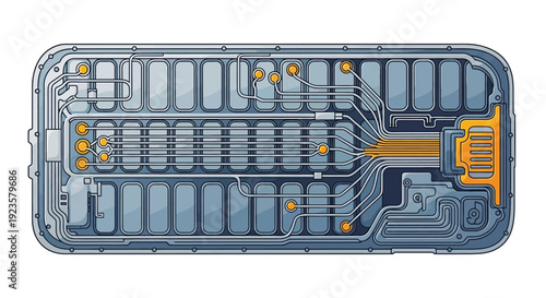 Detailed internal view of a portable power bank, showcasing battery cells, electronic circuits, and charging components in a technical illustration.
