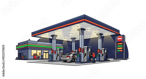 Gas Station Illustration Modern Design.