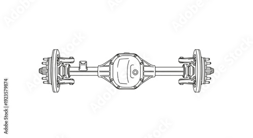 Automotive Rear Axle Assembly Diagram. Mechanical Vehicle Drivetrain Component Outline for Engineering and Repair.