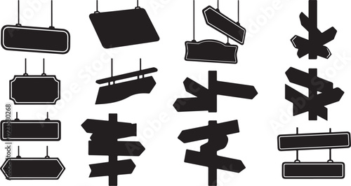 Collection of various black directional signs and pointers icons