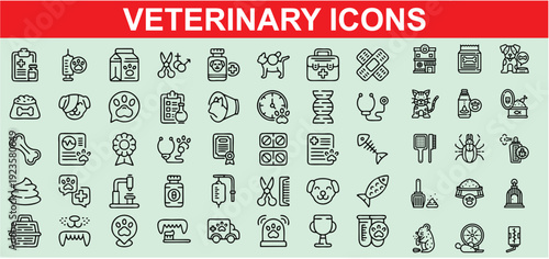 Veterinary Icons: Pet Care, Dog, Cat, Vet, Medicine, Animal Health