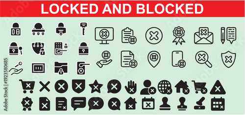 Collection of 3D locked and blocked icons, symbolizing security, access, and restrictions