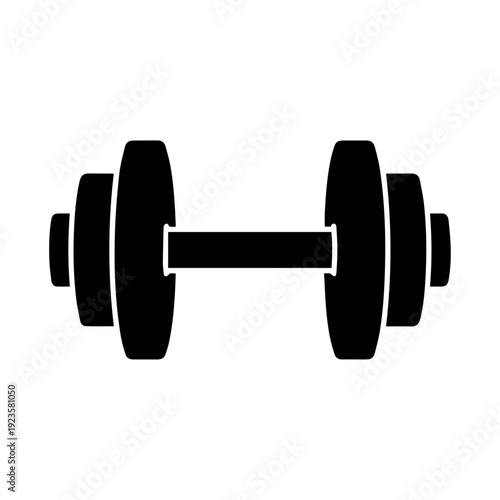 Minimalist black dumbbell icon for fitness, gym, and strength training concepts.