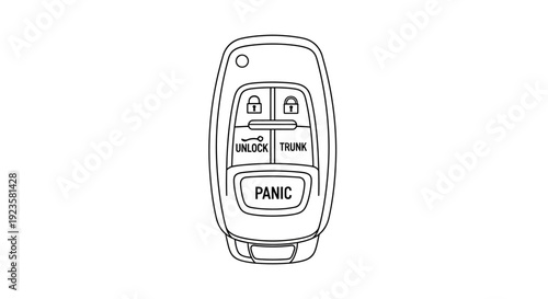 Generic Car Key Fob Remote Control Line Art Illustration for Vehicle Security and Access, Outline Drawing Icon
