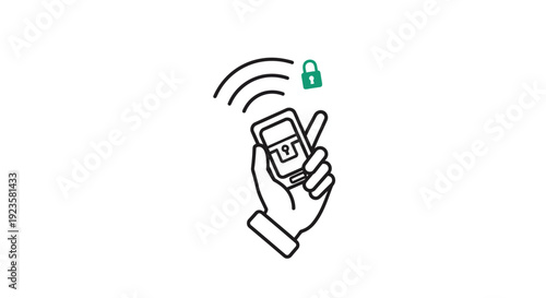 Hand holding wireless remote control with secure lock icon, illustrating smart technology, access, and digital protection.