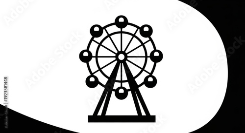Black silhouette of a classic ferris wheel on a white and black background with curves