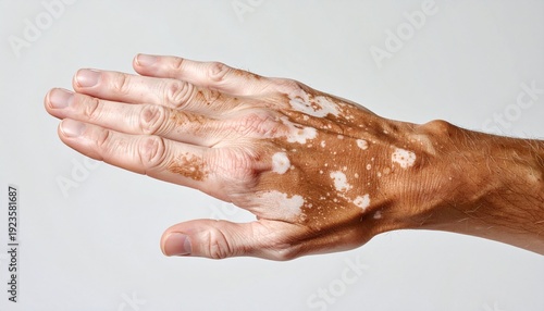 Hand Affected by Vitiligo in Studio Setting Skin Condition Concept Medical Presentation Dermatological Study for Awareness.