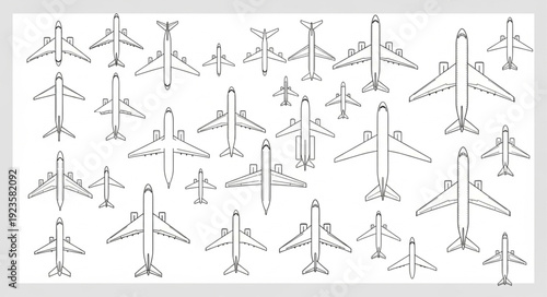 Collection of various airplane illustrations, showcasing diverse aircraft designs and types.