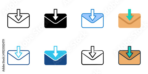 Inbox icons set multiple style collection. Editable stroke 
