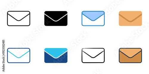 Email icons set multiple style collection. Editable stroke 

