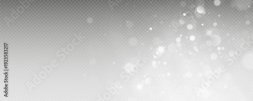 Bokeh light effect background, christmas white dust, festive glitter dust for banners, cards, advertisement. Christmas glowing dust background png, vector.