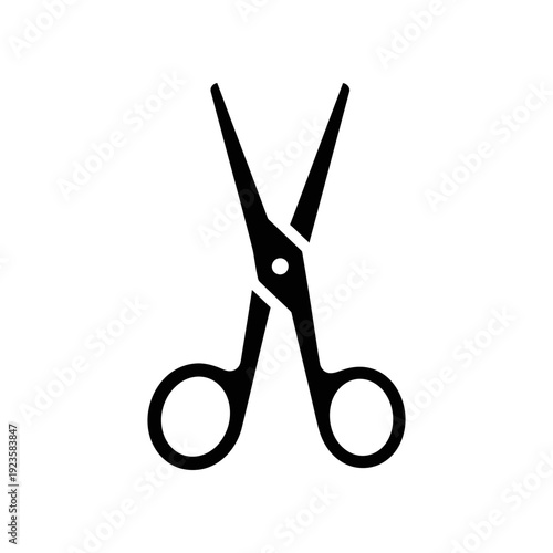 High-quality image of sharp black scissors with silver blades, isolated on a clean white background, ideal for office, craft, design, and educational projects.