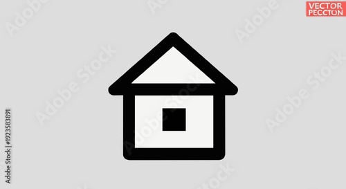 Simple Black and White House Icon on a Light Gray Background Representing Home or Residence