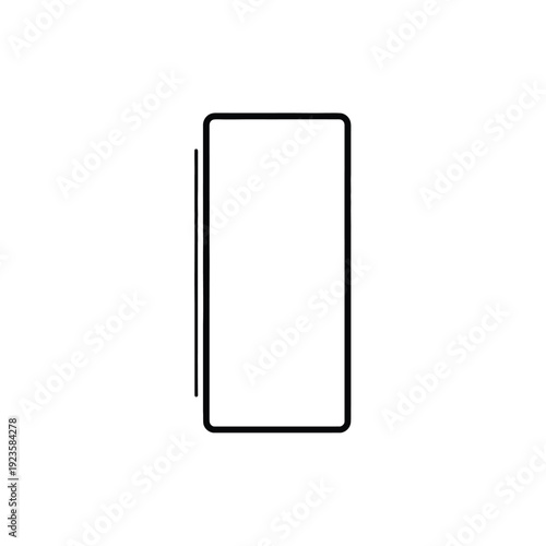 Abstract line art depicting a contemporary mobile device, showcasing its essential rectangular shape and a subtle side element, perfect for app development and digital communication themes
