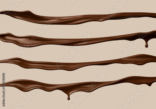 Realistic liquid chocolate wave splashes. Vector illustration