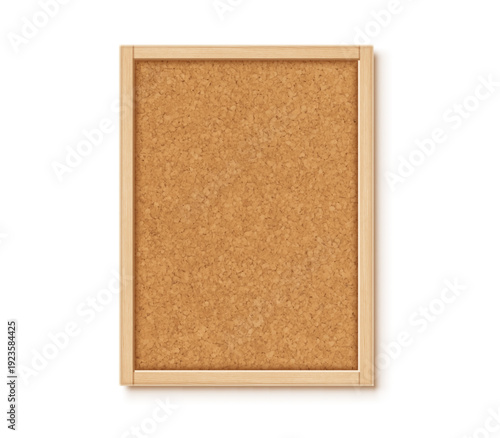 Cork board with wood frame isolated on white background. Note pinboard. Vector realistic illustration