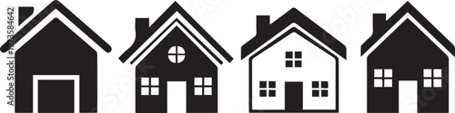 Silhouette icon set of four different house styles in black and white