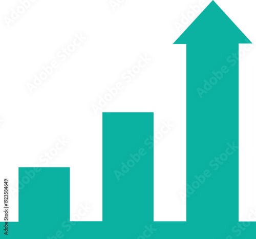 Green bar chart with upward trend arrow indicating business growth