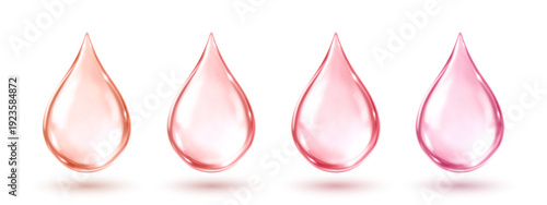 Serum skincare pink water drops. Liquid drop, serum, gel or collagen texture. Skin care cosmetic hydration concept. Vector illustration