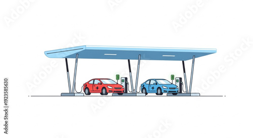 Gas Station with Cars Refueling.