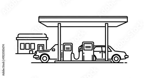 Gas Station with Cars Refueling.