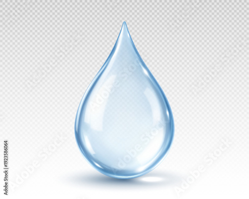 Realistic transparent water drop. Blue cosmetic serum drop. Vector illustration