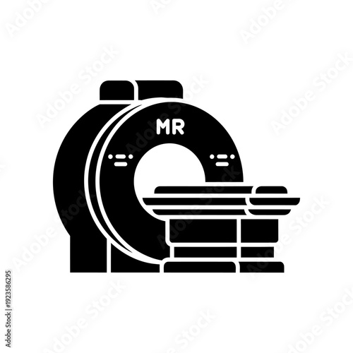 High-contrast black and white MRI scanner icon, clean and professional design ideal for medical, healthcare, diagnostic, and technology-related projects with modern minimalist style.