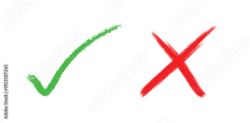 Green check mark and red cross symbols on transparent background for approval and rejection