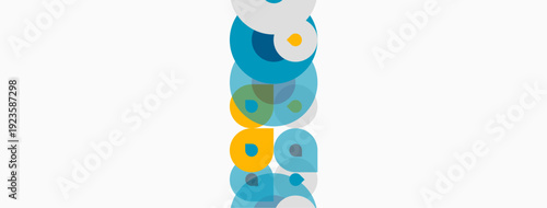 Abstract colorful circles stacked vertically. Simple design, clean background, modern aesthetic. Shapes overlap creating interesting visual effect.