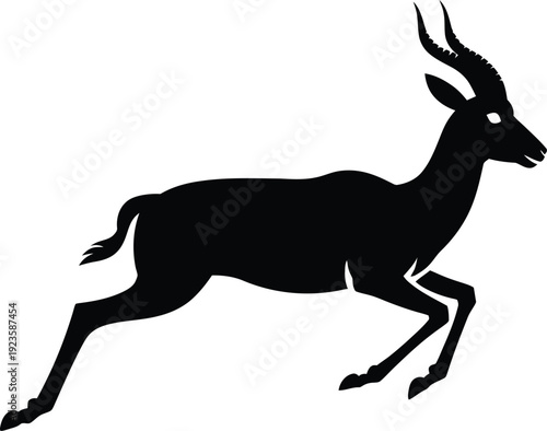 Black silhouette of a gazelle or antelope running or leaping, side view