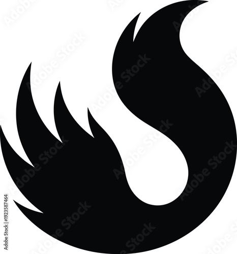 Stylized black fox tail or fire flame abstract logo icon silhouette