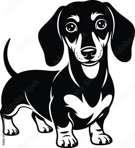Cute black and white dachshund dog illustration vector graphic for decal or sticker