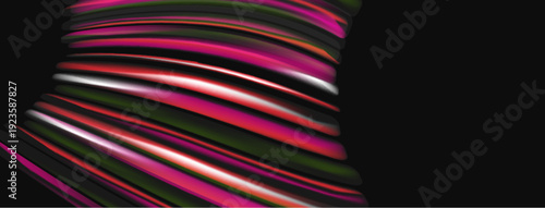 Abstract colorful ribbons swirl, creating dynamic visual effect. Dark background emphasizes bright hues, offering modern aesthetic.