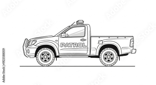 Pickup Truck Side View Illustration.