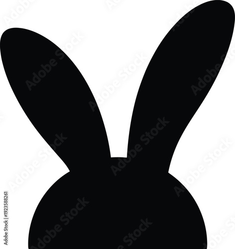 Silhouette of a rabbit head with long upright ears, black icon or symbol of a bunny