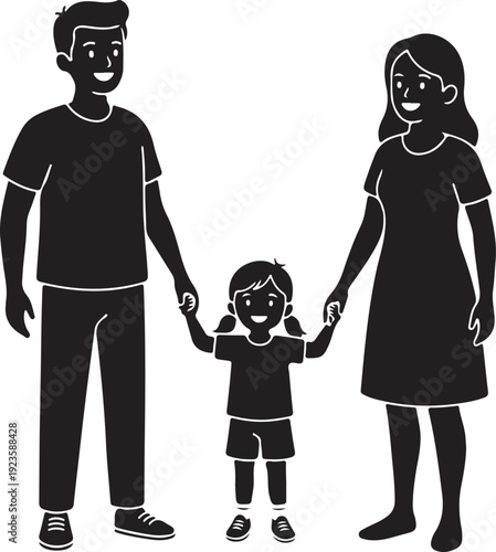 Pair of happy family member silhouettes, white background