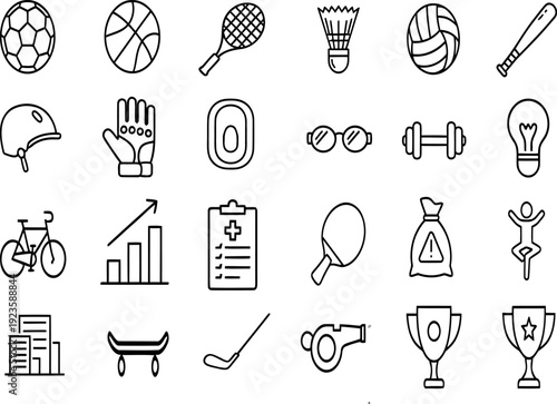 Athletic Sports and Fitness Equipment Icon Set for Gym and Lifestyle UI