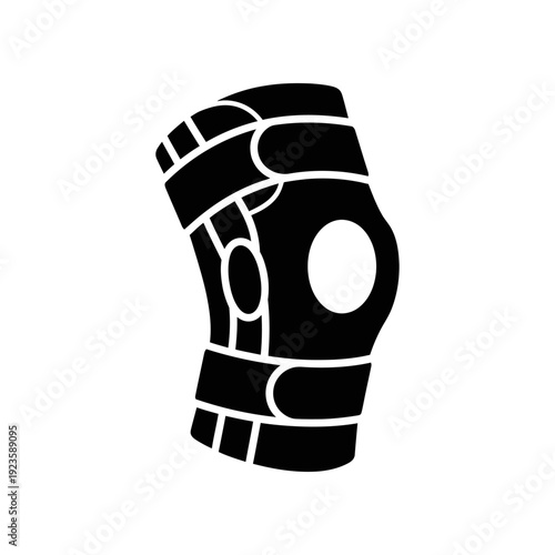 High-quality 3D render of a black knee support brace with adjustable straps, ideal for sports, medical, or fitness use, showcasing durability and ergonomic design.