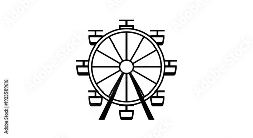 Black and white illustration of a classic amusement park ferris wheel with seats